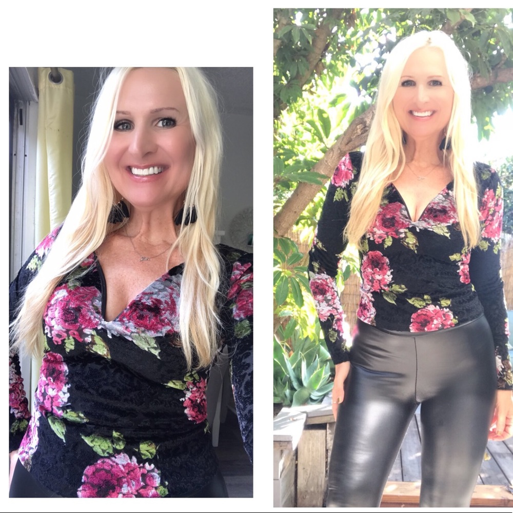 🥂Mauve/Black Velvet Floral Top